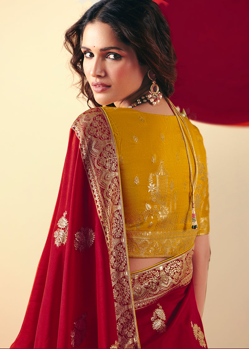 Monjolika Fashion Viscose Silk Red Saree With Rich Zari Weaving & Designer Tassels - Distacart