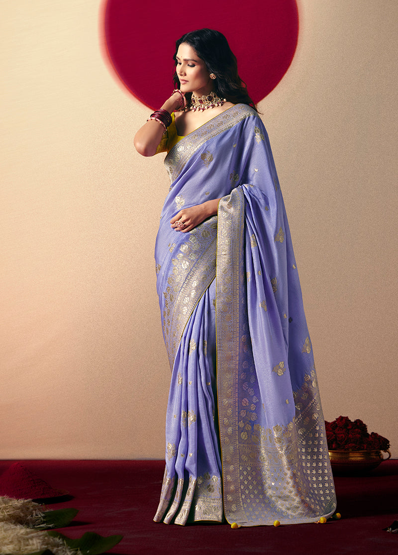 Monjolika Fashion Viscose Silk Lavender Saree With Rich Zari Weaving & Designer Tassels - Distacart