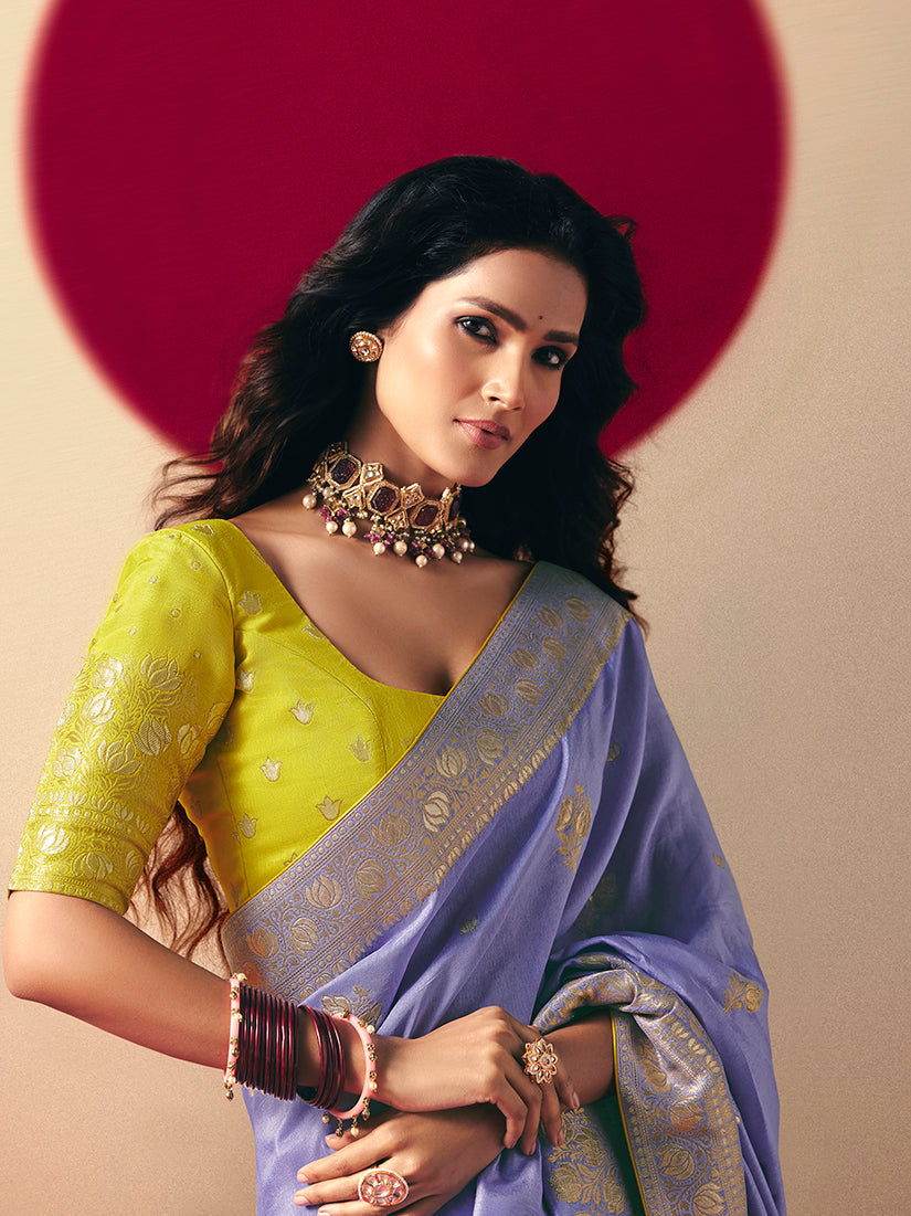 Monjolika Fashion Viscose Silk Lavender Saree With Rich Zari Weaving & Designer Tassels - Distacart