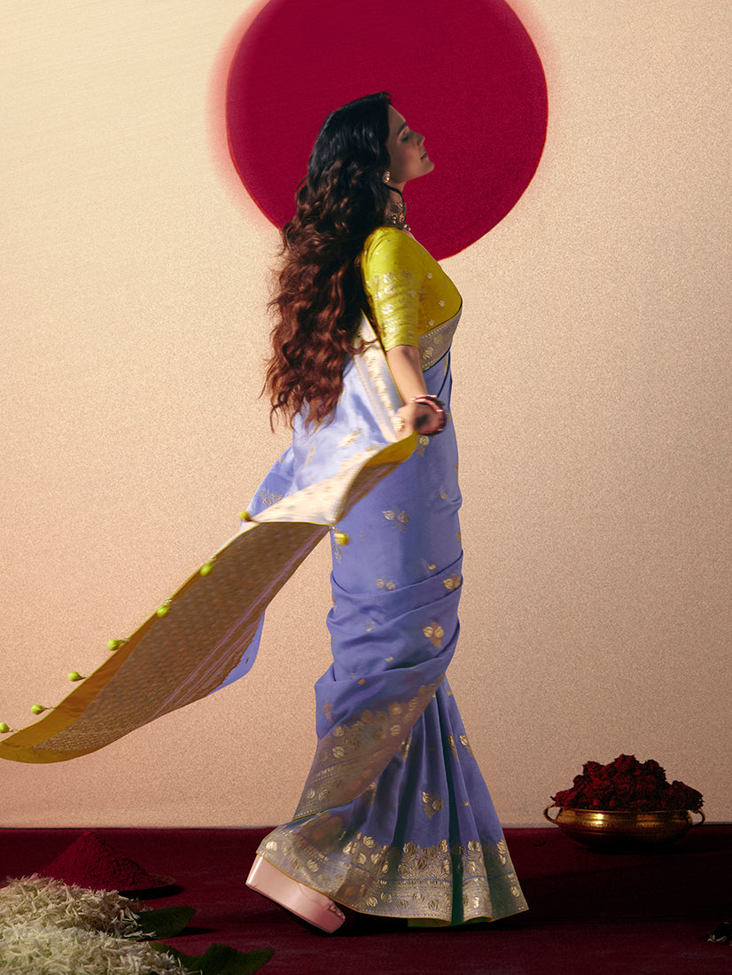 Monjolika Fashion Viscose Silk Lavender Saree With Rich Zari Weaving & Designer Tassels - Distacart