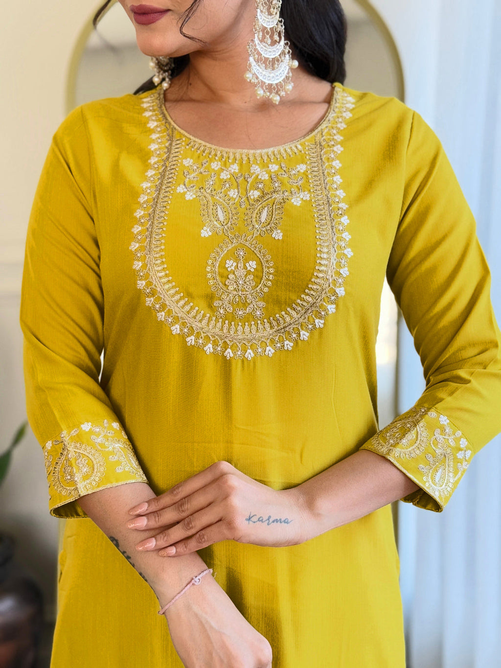 The52 Beautiful Embroidery Work with Rayon Slub Fabric Straight Kurta, Pant and Dupatta Set - Distacart