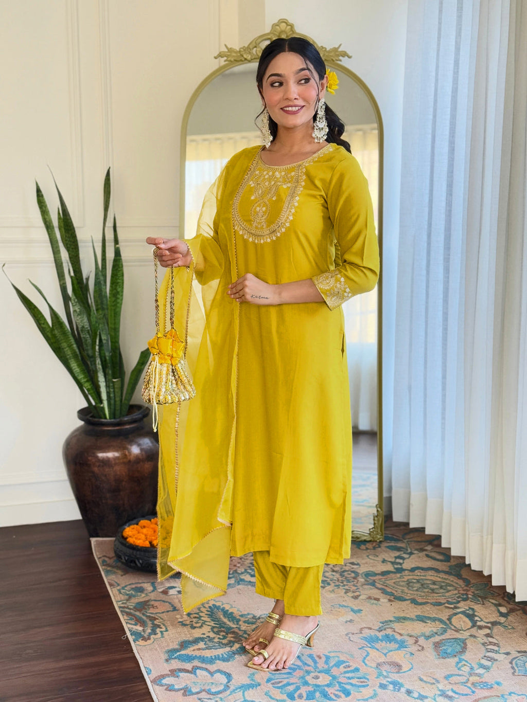 The52 Beautiful Embroidery Work with Rayon Slub Fabric Straight Kurta, Pant and Dupatta Set - Distacart