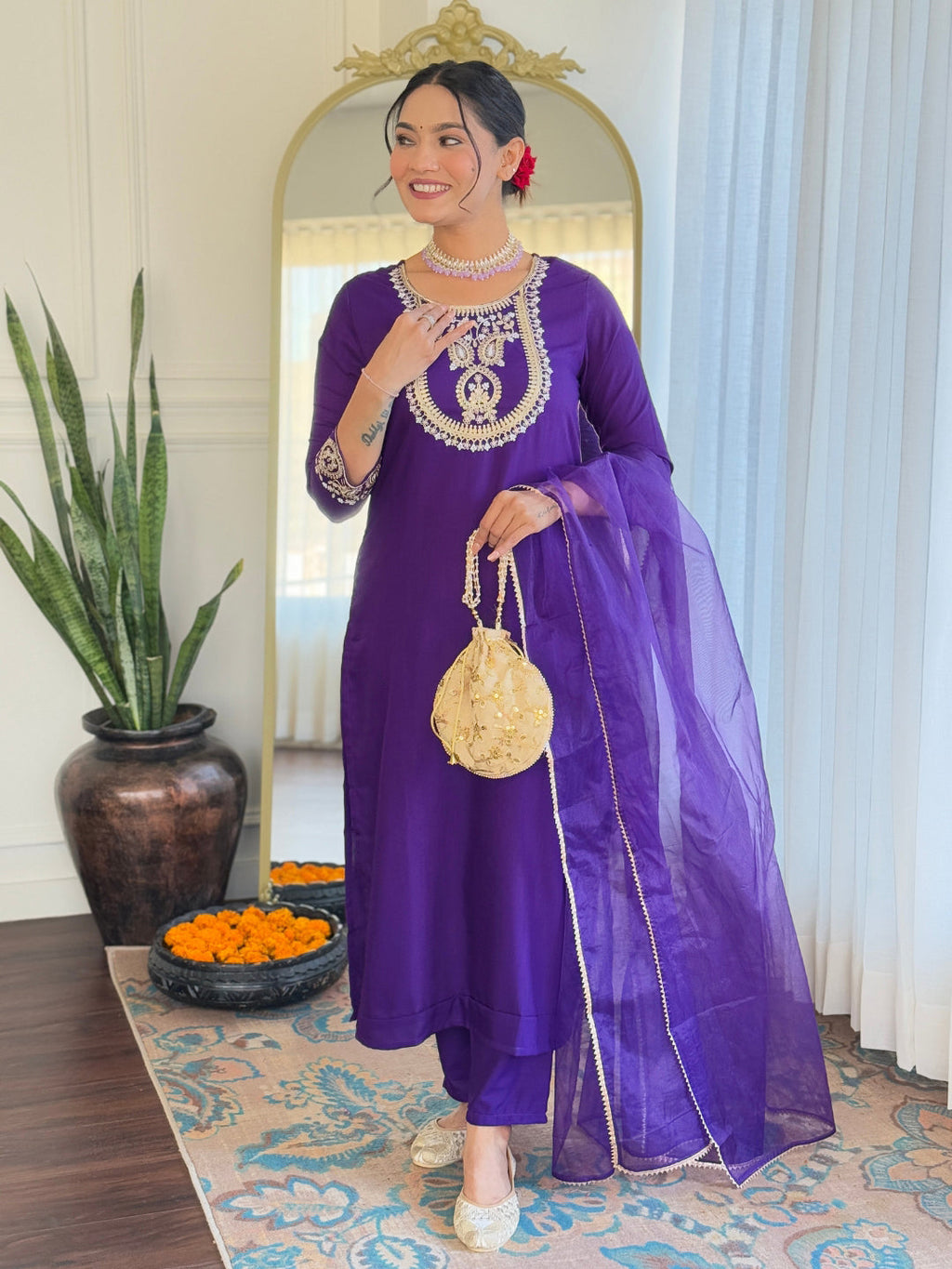 The52 Beautiful Embroidery Work with Rayon Slub Fabric Straight Kurta, Pant and Dupatta Set - Distacart