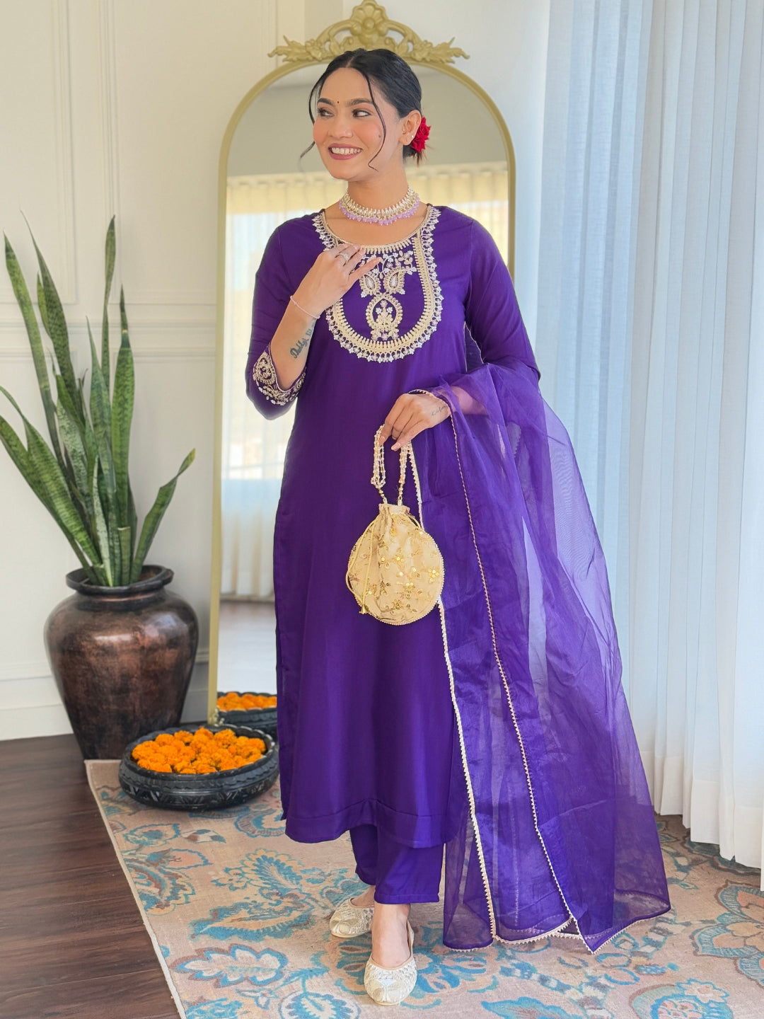 The52 Beautiful Embroidery Work with Rayon Slub Fabric Straight Kurta, Pant and Dupatta Set - Distacart