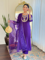 The52 Beautiful Embroidery Work with Rayon Slub Fabric Straight Kurta, Pant and Dupatta Set - Distacart