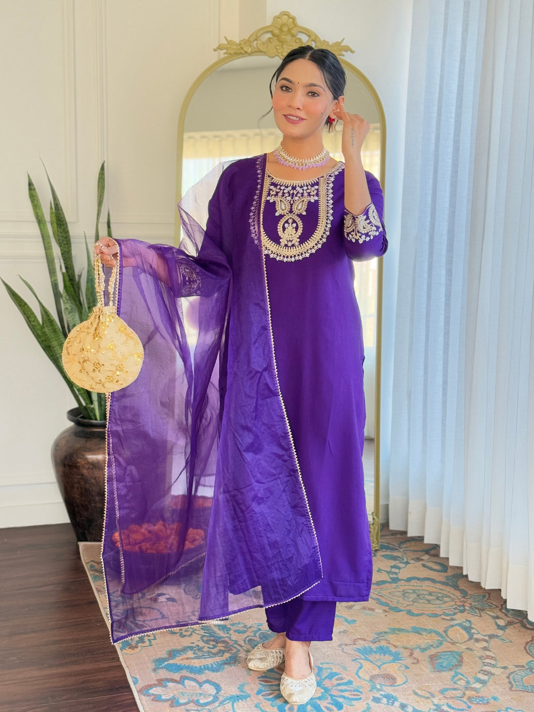 The52 Beautiful Embroidery Work with Rayon Slub Fabric Straight Kurta, Pant and Dupatta Set - Distacart