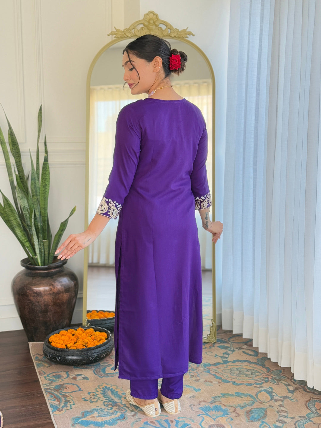 The52 Beautiful Embroidery Work with Rayon Slub Fabric Straight Kurta, Pant and Dupatta Set - Distacart