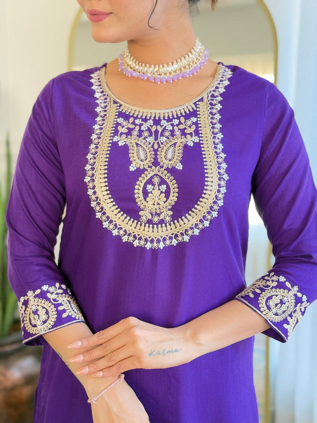 The52 Beautiful Embroidery Work with Rayon Slub Fabric Straight Kurta, Pant and Dupatta Set - Distacart