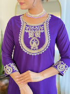 The52 Beautiful Embroidery Work with Rayon Slub Fabric Straight Kurta, Pant and Dupatta Set - Distacart