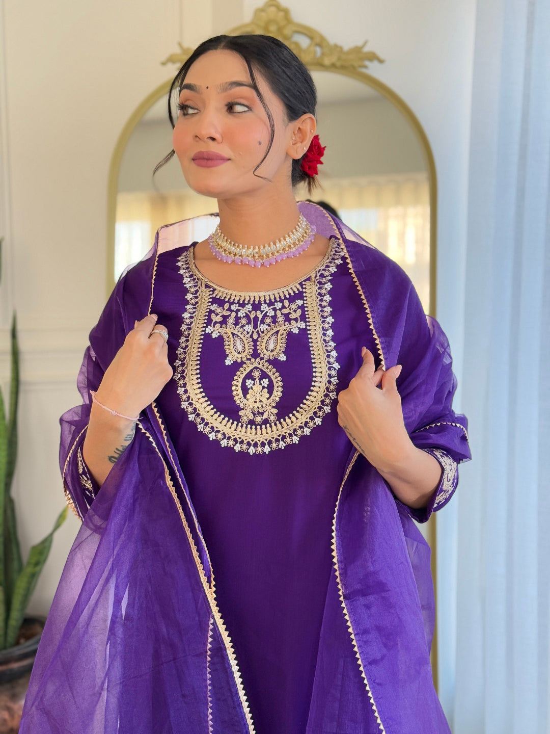 The52 Beautiful Embroidery Work with Rayon Slub Fabric Straight Kurta, Pant and Dupatta Set - Distacart