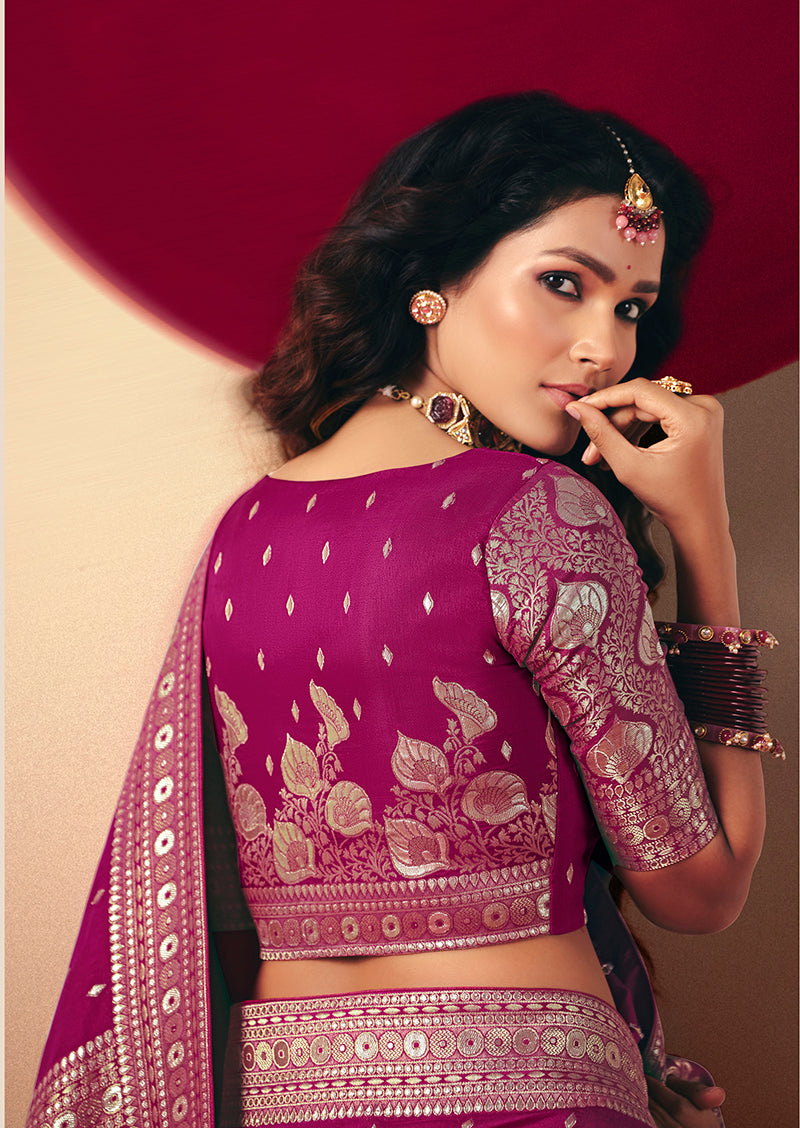 Monjolika Fashion Viscose Silk Magenta Saree With Rich Zari Weaving & Designer Tassels - Distacart