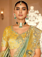 Monjolika Fashion Silk Blend Saree In Mint Green & Mustard Yellow With Meenakari Zari Weaving - Distacart
