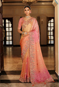 Monjolika Fashion Silk Blend Saree In Peach & Rose Pink With Intricate Meenakari Zari Detailing - Distacart