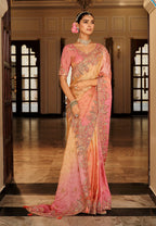 Monjolika Fashion Silk Blend Saree In Peach & Rose Pink With Intricate Meenakari Zari Detailing - Distacart