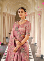 Monjolika Fashion Silk Blend Silk Saree In Light Pink With Rich Meenakari Zari Weaving - Distacart