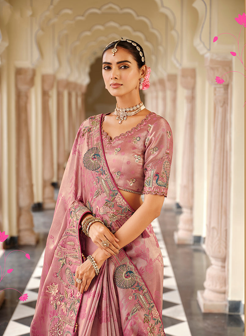 Monjolika Fashion Silk Blend Silk Saree In Light Pink With Rich Meenakari Zari Weaving - Distacart