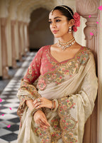 Monjolika Fashion Silk Blend Silk Saree In Off White With Rich Meenakari Zari Weaving - Distacart