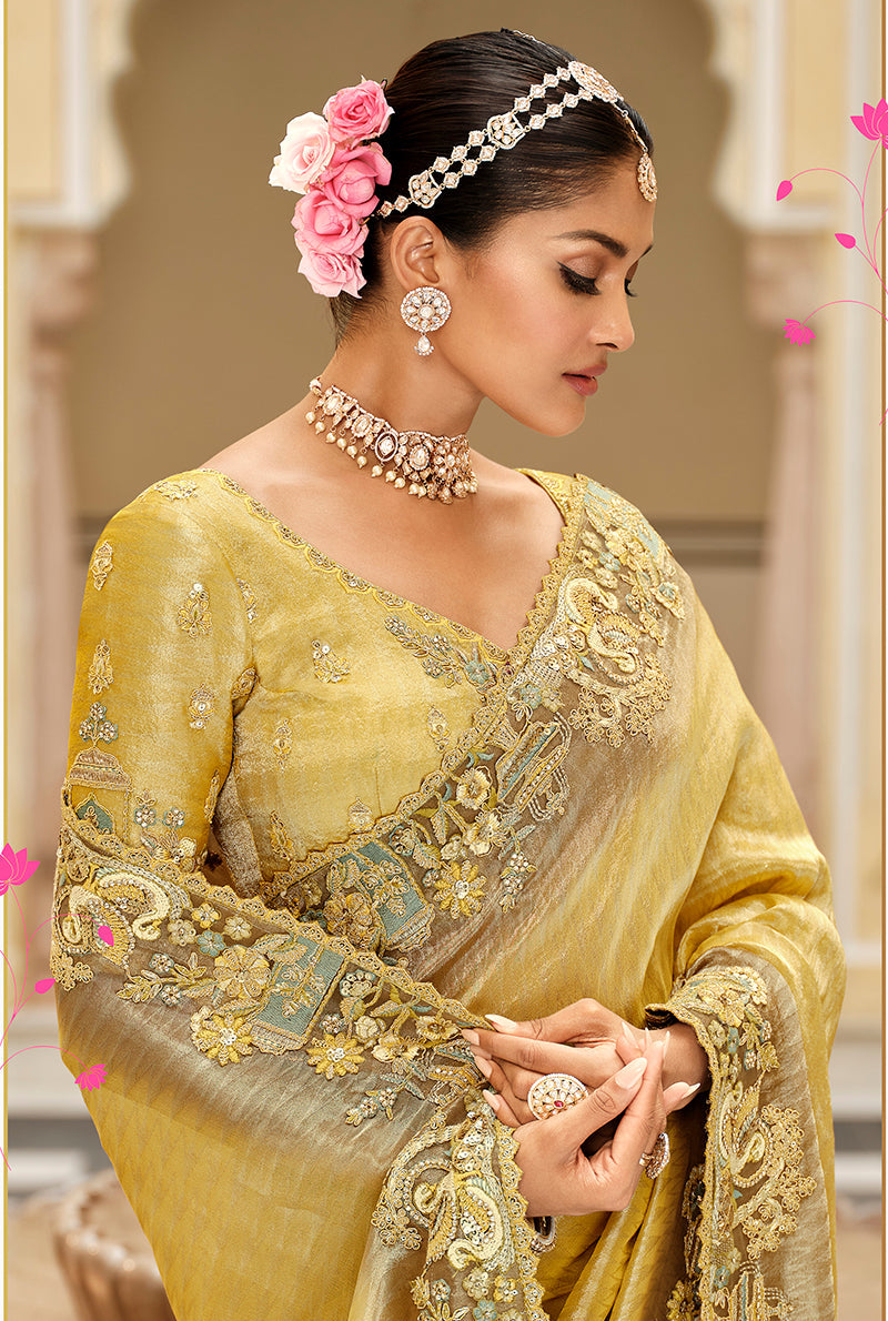 Monjolika Fashion Silk Blend Silk Saree In Light Yellow With Rich Meenakari Zari Weaving - Distacart
