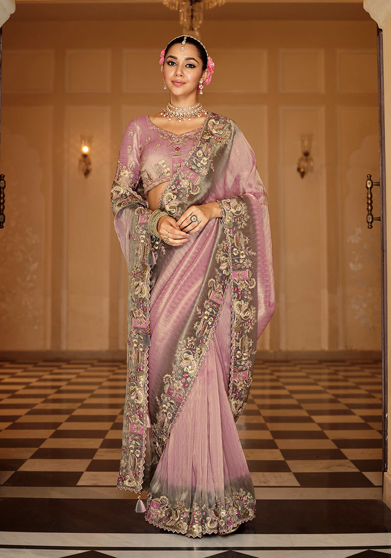 Monjolika Fashion Silk Blend Silk Saree In Onion Pink With Rich Meenakari Zari Weaving - Distacart