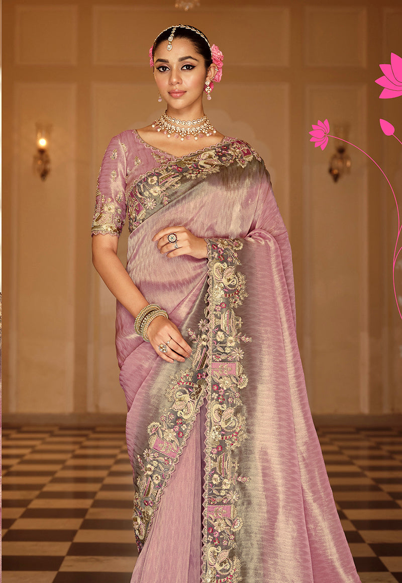 Monjolika Fashion Silk Blend Silk Saree In Onion Pink With Rich Meenakari Zari Weaving - Distacart
