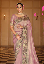 Monjolika Fashion Silk Blend Silk Saree In Onion Pink With Rich Meenakari Zari Weaving - Distacart