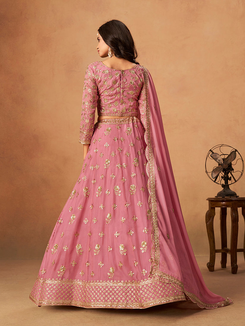 Monjolika Fashion Embroidered Pink Organza Trendy Lehenga Choli - Distacart