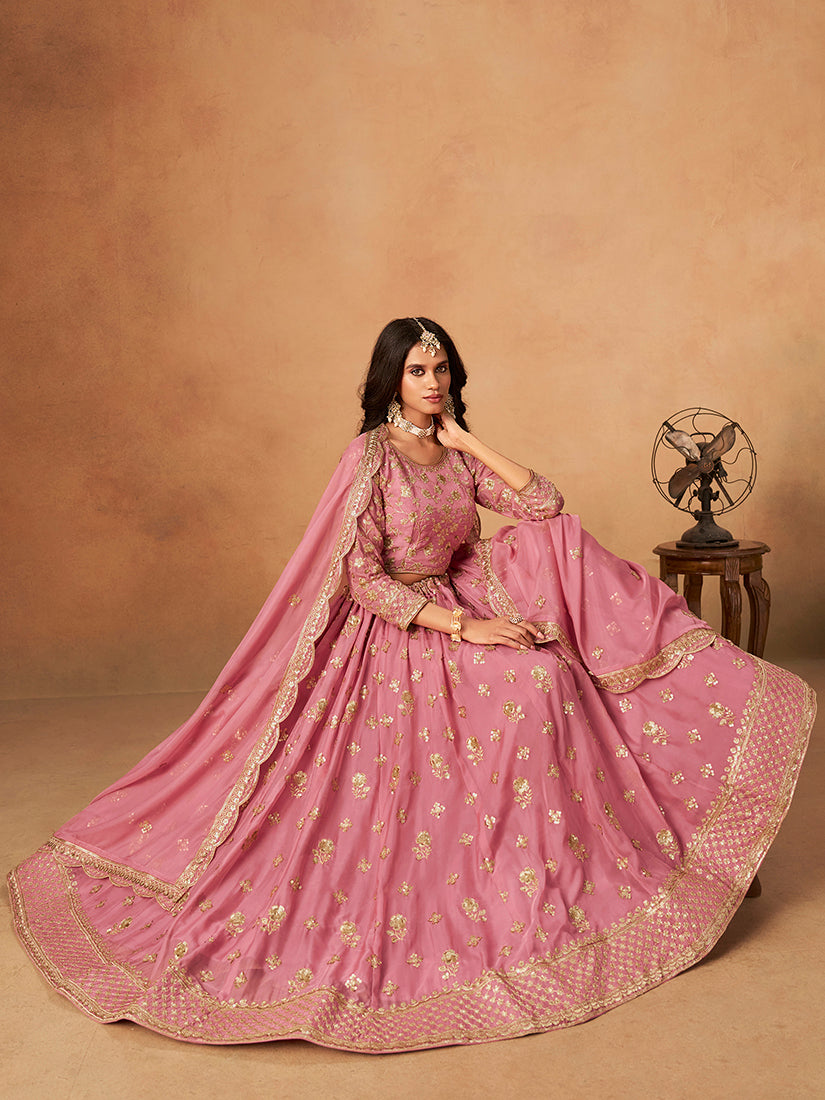Monjolika Fashion Embroidered Pink Organza Trendy Lehenga Choli - Distacart