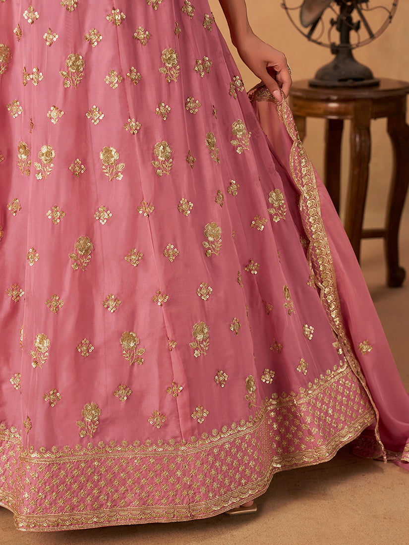Monjolika Fashion Embroidered Pink Organza Trendy Lehenga Choli - Distacart