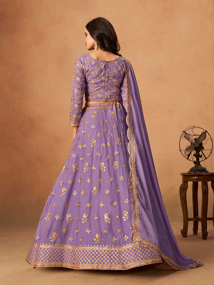 Monjolika Fashion Embroidered Lavender Organza Trendy Lehenga Choli - Distacart