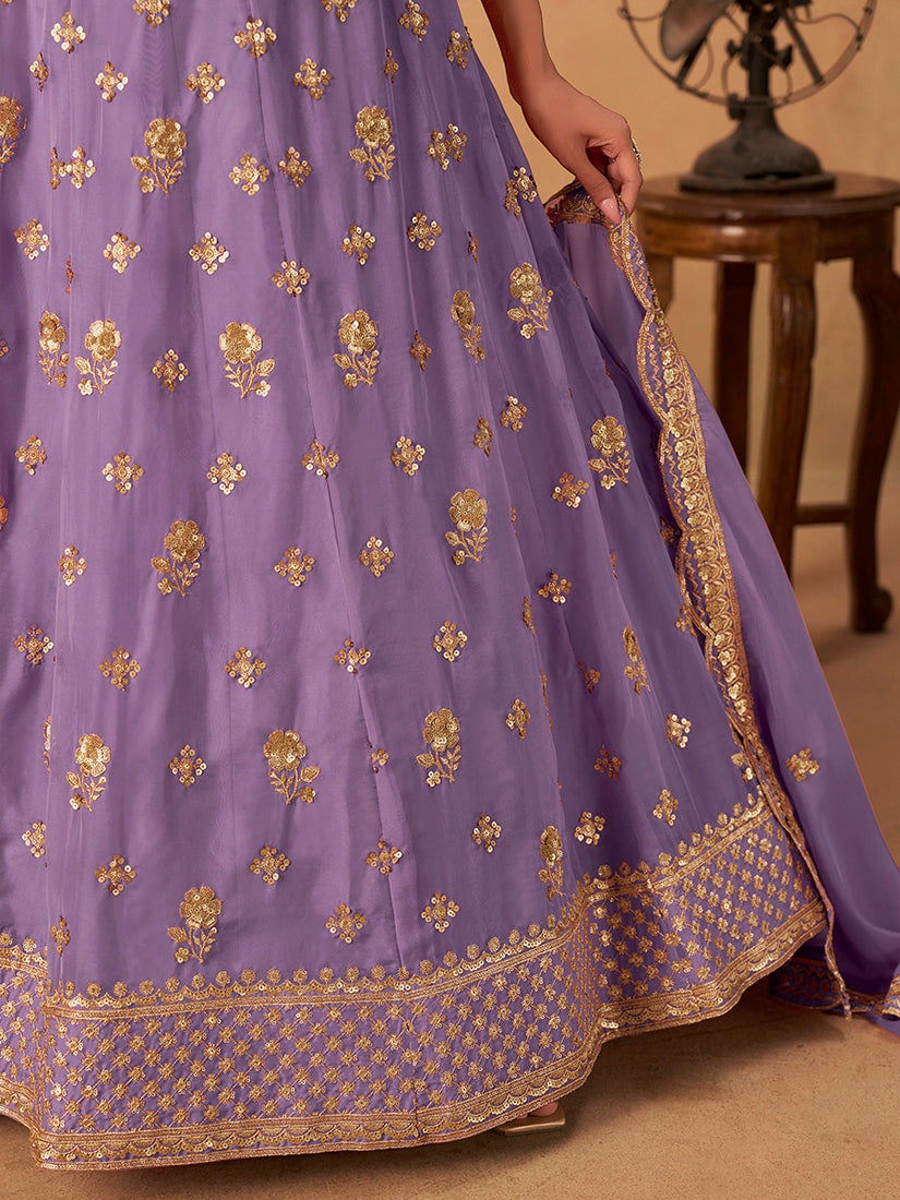 Monjolika Fashion Embroidered Lavender Organza Trendy Lehenga Choli - Distacart