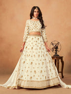 Monjolika Fashion Embroidered White Organza Trendy Lehenga Choli