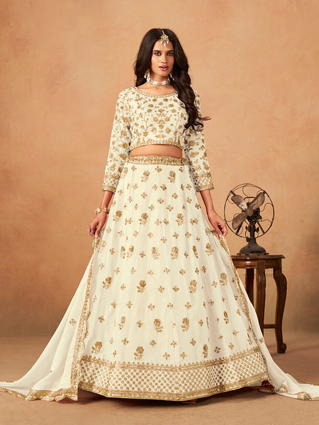 Monjolika Fashion Embroidered White Organza Trendy Lehenga Choli