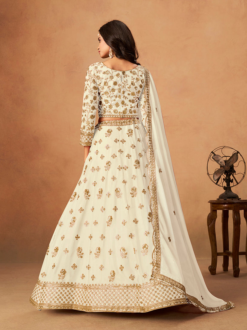 Monjolika Fashion Embroidered White Organza Trendy Lehenga Choli