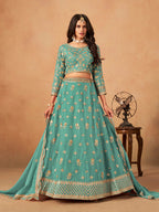 Monjolika Fashion Embroidered Turquoise Organza Trendy Lehenga Choli - Distacart