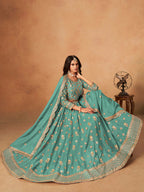 Monjolika Fashion Embroidered Turquoise Organza Trendy Lehenga Choli - Distacart