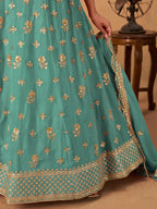 Monjolika Fashion Embroidered Turquoise Organza Trendy Lehenga Choli - Distacart