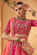 Monjolika Fashion Rani Pink Banarasi Silk Wedding Wear Lehenga With Embroidery Work - Distacart