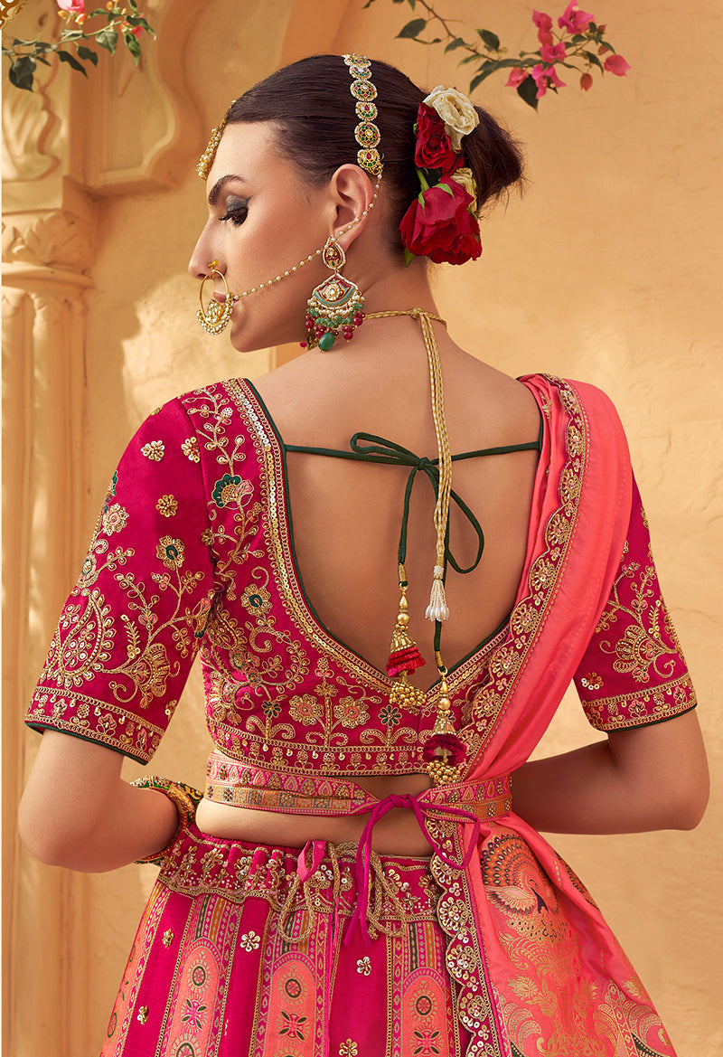 Monjolika Fashion Rani Pink Banarasi Silk Wedding Wear Lehenga With Embroidery Work - Distacart