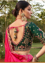 Monjolika Fashion Hot Pink Banarasi Silk Wedding Wear Lehenga With Embroidery Work