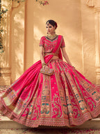 Monjolika Fashion Hot Pink & Peach Banarasi Silk Wedding Wear Lehenga With Embroidery Work - Distacart