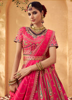 Monjolika Fashion Hot Pink & Peach Banarasi Silk Wedding Wear Lehenga With Embroidery Work - Distacart