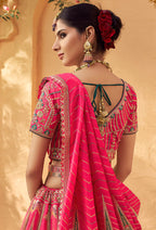 Monjolika Fashion Hot Pink & Peach Banarasi Silk Wedding Wear Lehenga With Embroidery Work - Distacart