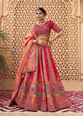 Monjolika Fashion Rani Pink & Peach Banarasi Silk Wedding Wear Lehenga With Embroidery Work - Distacart