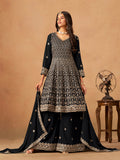 Monjolika Fashion Black Embroidered Faux Georgette Trendy Palazzo Salwar Kameez - Distacart