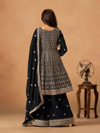 Monjolika Fashion Black Embroidered Faux Georgette Trendy Palazzo Salwar Kameez - Distacart
