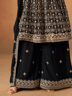 Monjolika Fashion Black Embroidered Faux Georgette Trendy Palazzo Salwar Kameez - Distacart