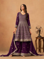 Monjolika Fashion Purple Embroidered Faux Georgette Trendy Palazzo Salwar Kameez - Distacart