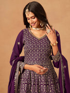 Monjolika Fashion Purple Embroidered Faux Georgette Trendy Palazzo Salwar Kameez - Distacart