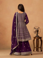 Monjolika Fashion Purple Embroidered Faux Georgette Trendy Palazzo Salwar Kameez - Distacart