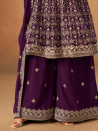 Monjolika Fashion Purple Embroidered Faux Georgette Trendy Palazzo Salwar Kameez - Distacart